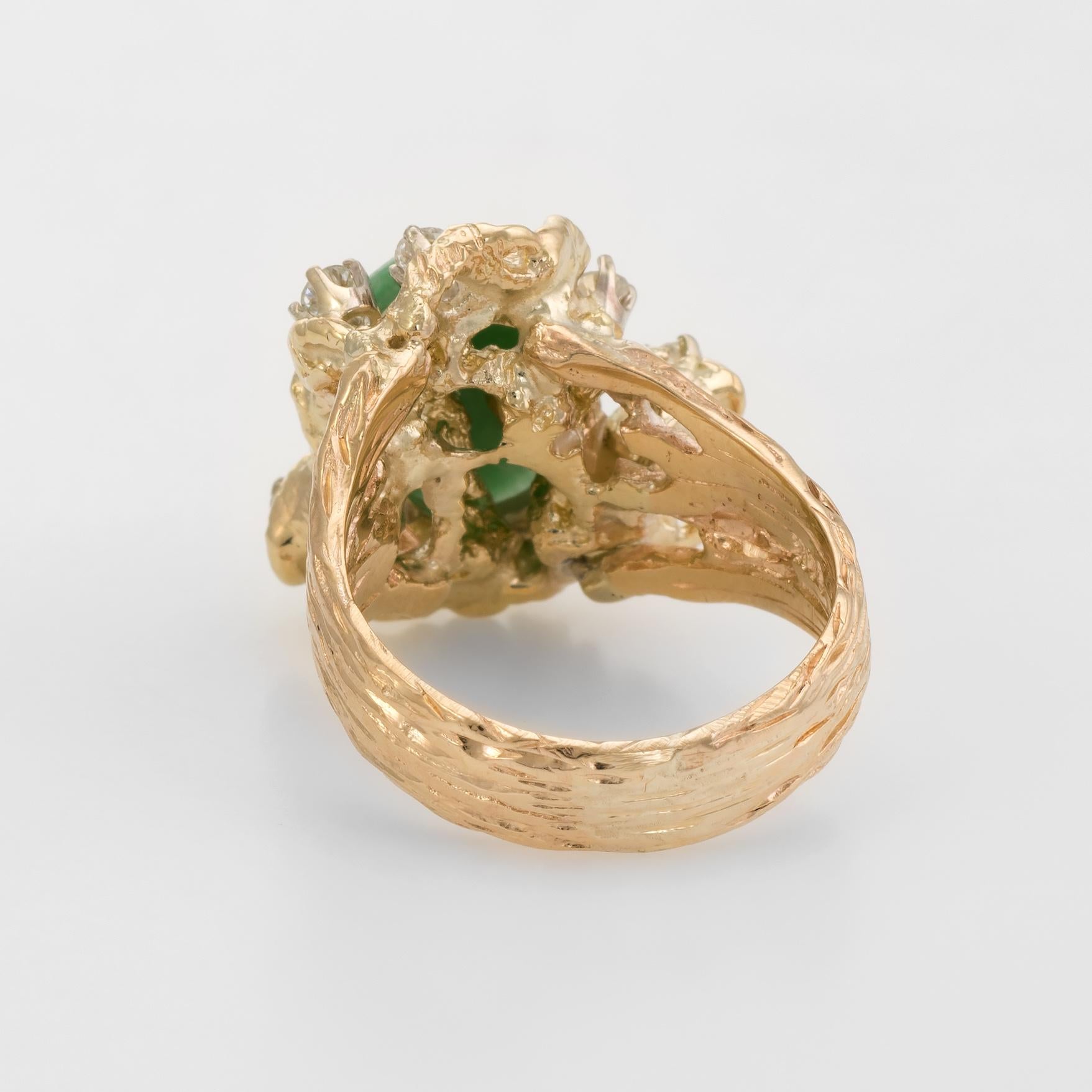 Vintage Jade Diamond Nugget Ring 14 Karat Gold Cocktail Estate Fine Jewelry In Excellent Condition In Torrance, CA
