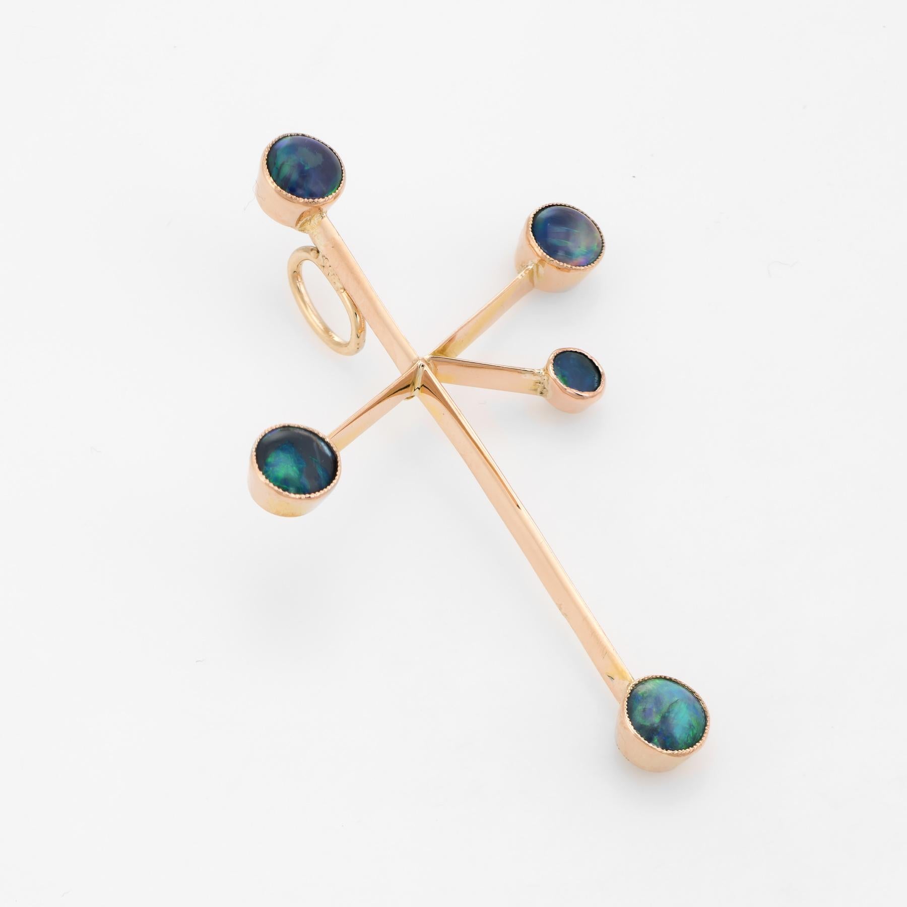 Finely detailed antique Victorian (circa 1880s to 1900s) Southern Cross pendant, crafted in 15 karat rose gold.

The Southern Cross is seen only in the night skies of the Southern Hemisphere. The best known and most represented star group in the