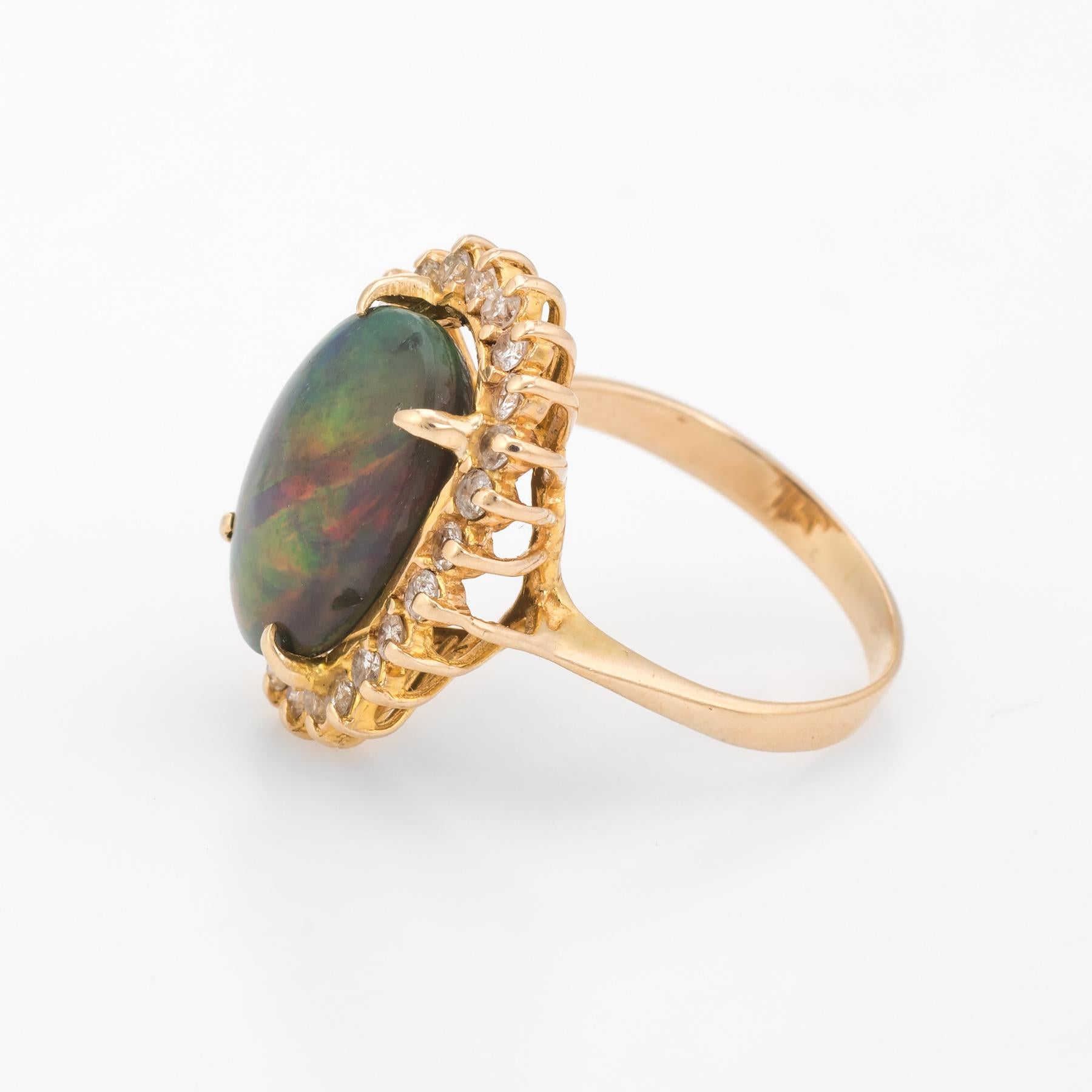 Vintage Natural Black Opal Diamond Ring 18 Karat Yellow Gold Cocktail Statement In Excellent Condition In Torrance, CA