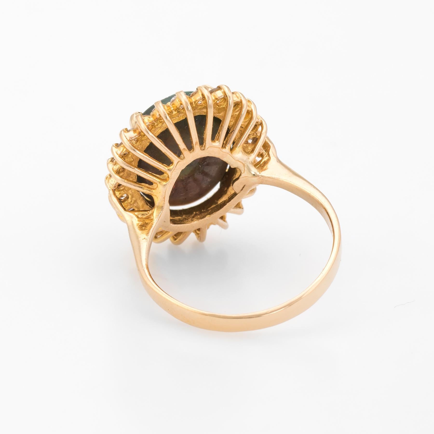 Women's Vintage Natural Black Opal Diamond Ring 18 Karat Yellow Gold Cocktail Statement