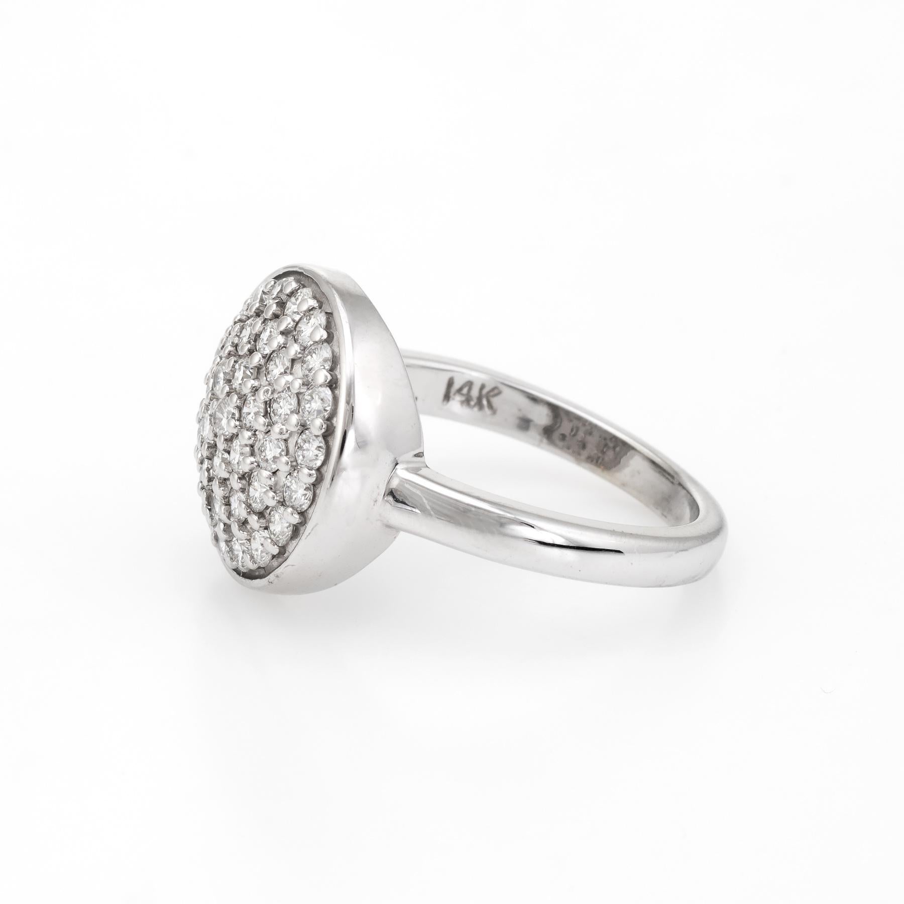 Estate Round Pave Diamond Ring 14 Karat White Gold Vintage Cocktail Statement In Excellent Condition In Torrance, CA