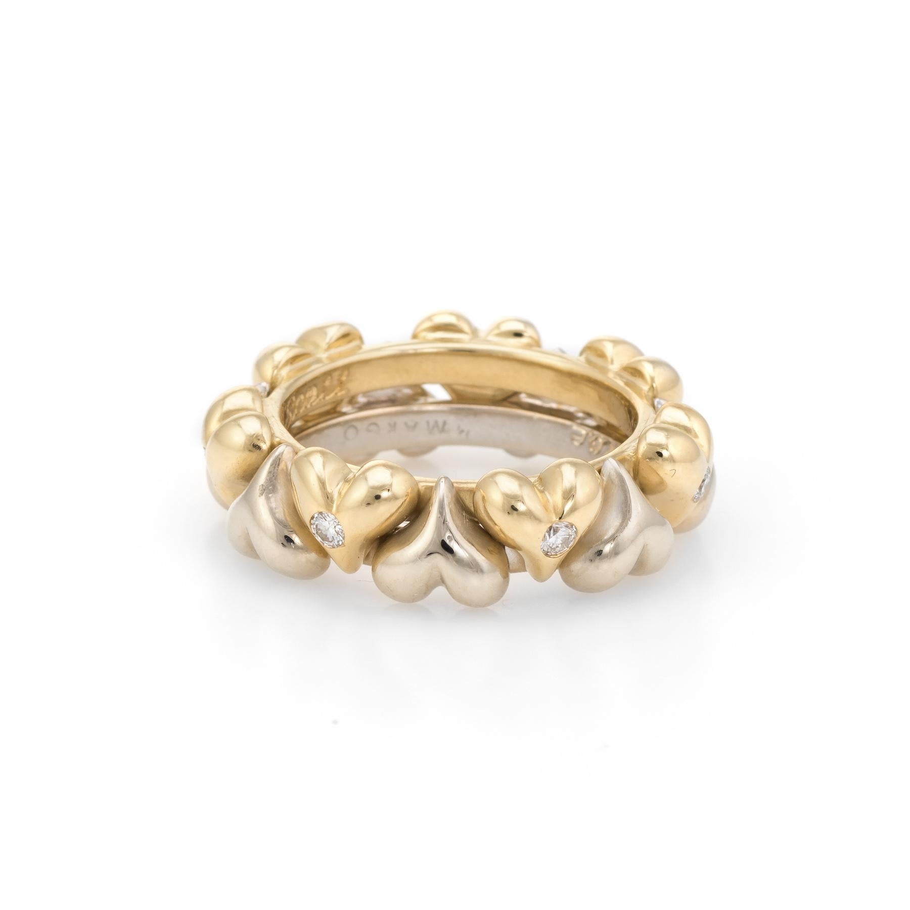 Modern Vintage Puffed Hearts Eternity Ring Diamond 18 Karat Two-Tone Gold Jewelry