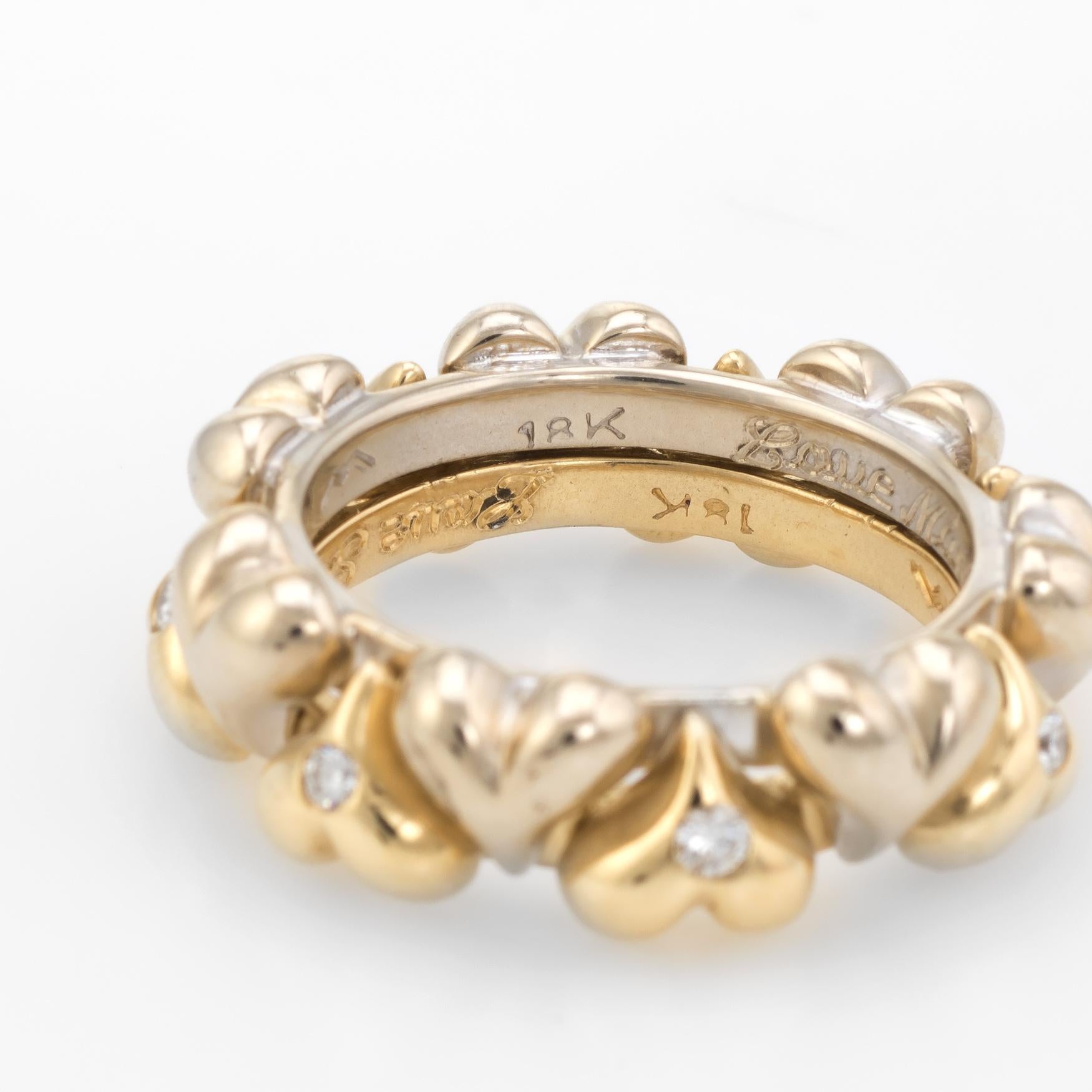 Women's Vintage Puffed Hearts Eternity Ring Diamond 18 Karat Two-Tone Gold Jewelry