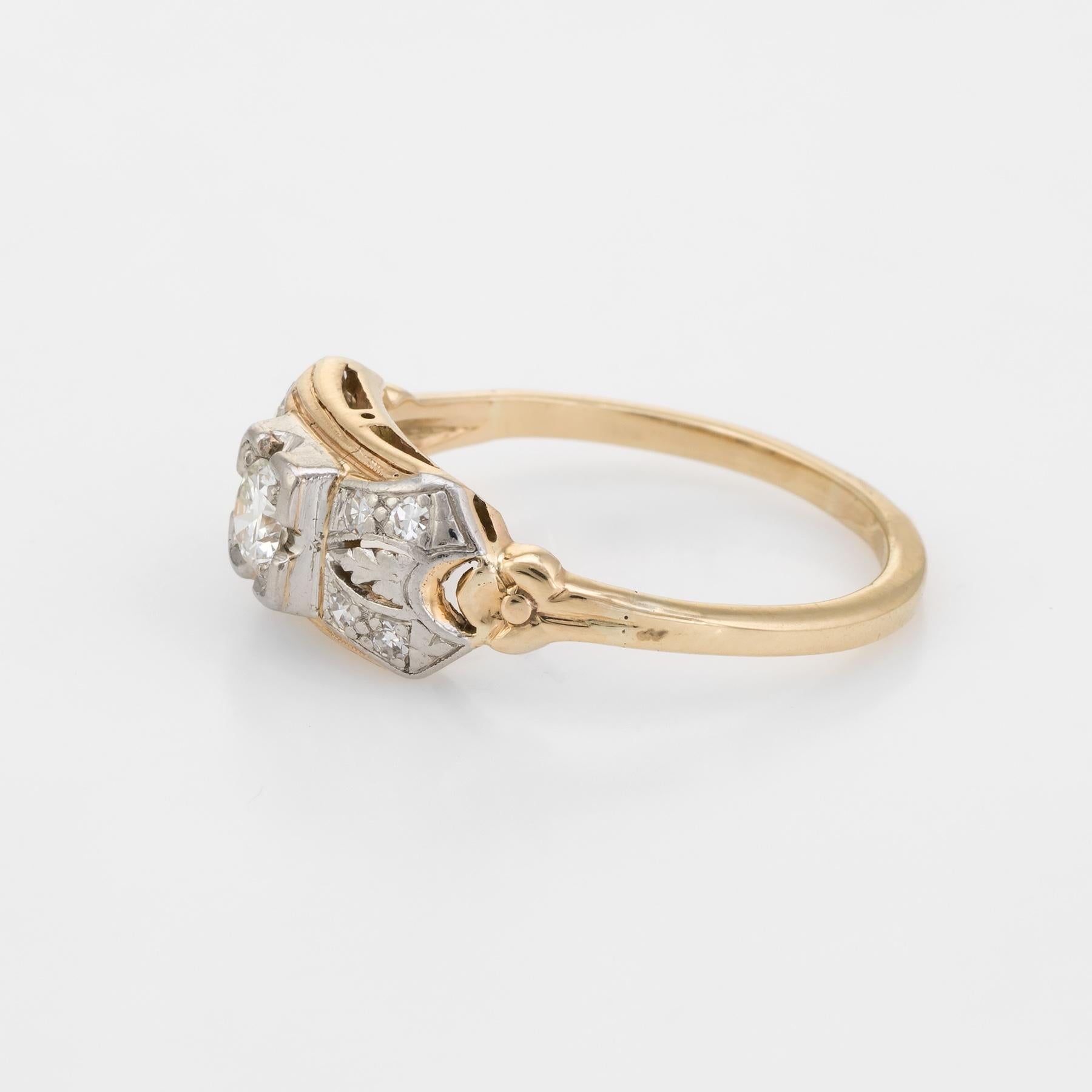 Antique Diamond Ring Art Deco 14 Karat Gold Two-Tone Alternative Vintage In Excellent Condition In Torrance, CA
