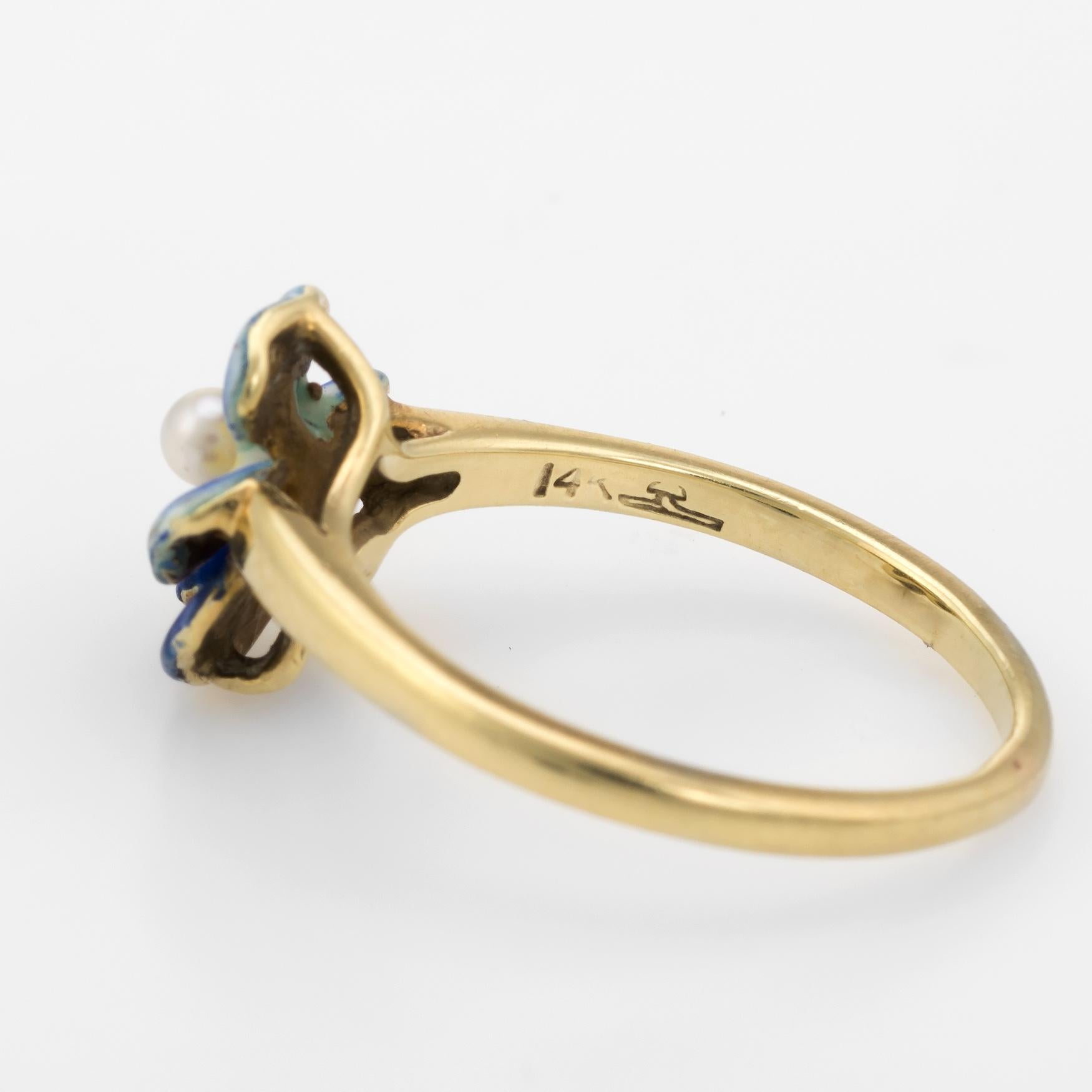 Women's Antique Enamel Pansy Ring Art Nouveau 14 Karat Gold Larter & Sons Vintage Fine