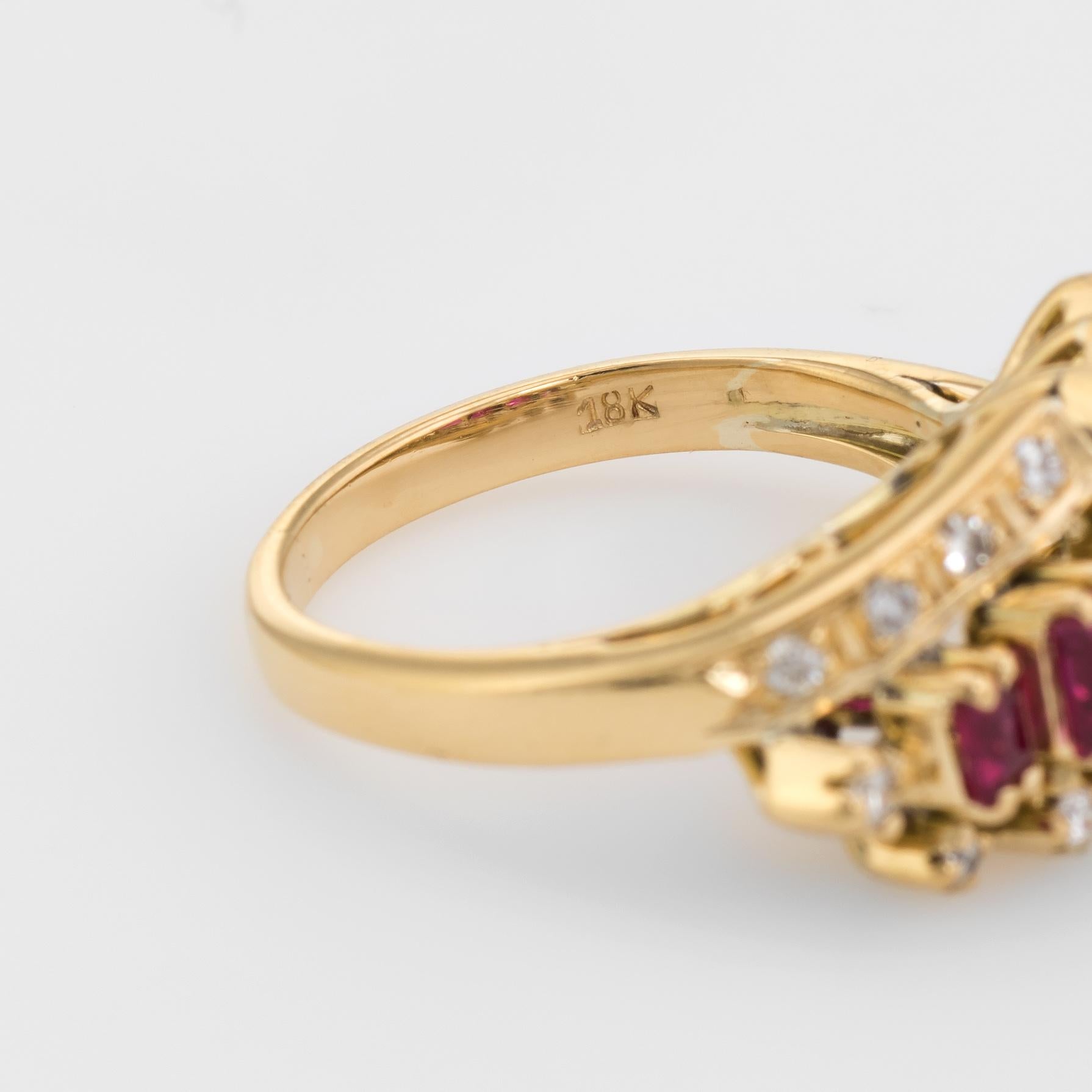 Women's Vintage Ruby Diamond Band 18 Karat Gold Estate Fine Jewelry Anniversary Ring