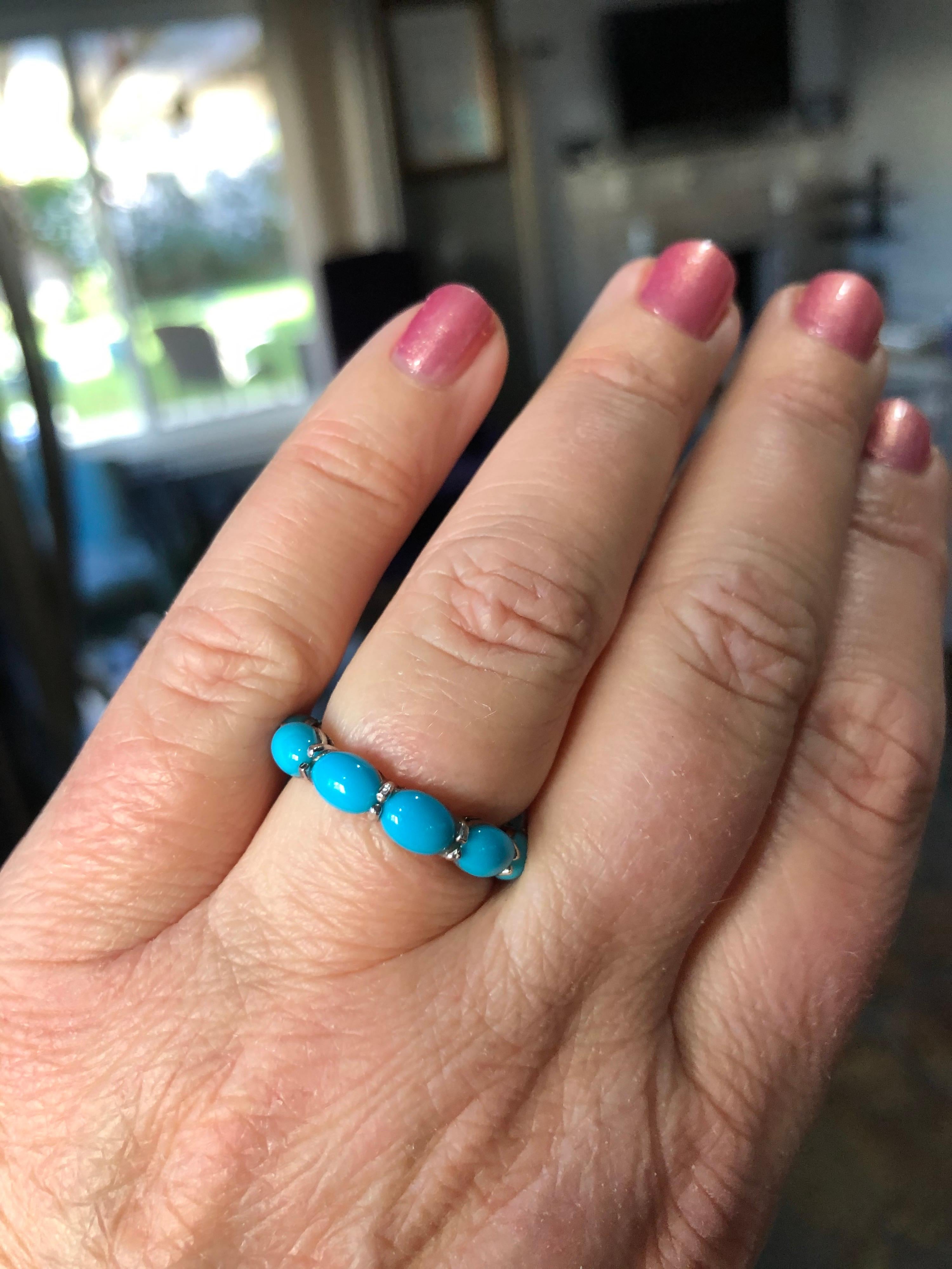 Turquoise Eternity Ring 14 Karat White Gold Estate Fine Jewelry Stacking Band In Good Condition In Torrance, CA