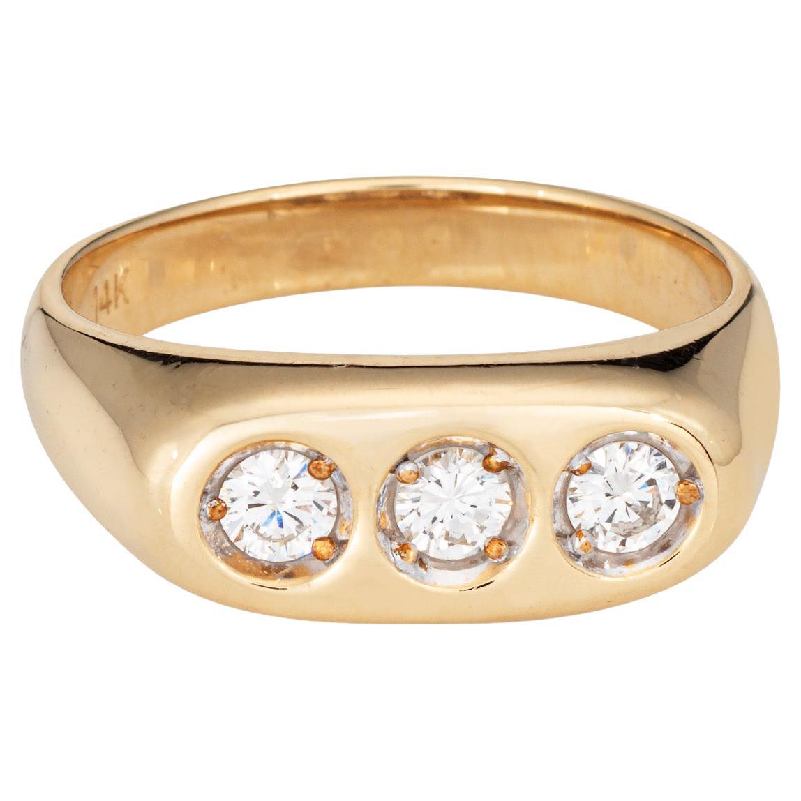 Vintage Three Diamond Ring Sz 10 Band 14k Yellow Gold Trilogy Estate Jewelry