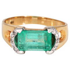 70s Vintage 1.75ct Emerald Diamond Ring Sz 7 Band 18k Yellow Gold Fine Jewelry