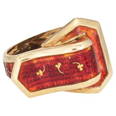 Vintage Red Enamel Belt Buckle Ring Sz 5 14k Yellow Gold Fine Estate Jewelry