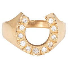 Anello a ferro di cavallo con diamante d'epoca Sz 9.5 Banda Good Luck Estate Jewelry