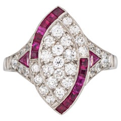 Antique Art Deco Diamond Ruby Ring Sz 5.5 Platinum Navette Estate Jewelry