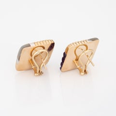 Pendientes cuadrados vintage de los 80 con diamantes y amatistas, de oro amarillo de 14k y nácar, joyería de segunda mano