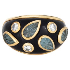 1991 Cartier Ring mit geschliffenem Aquamarin und Diamanten, Größe 6 (EU 52), Ringband aus 18-karätigem Gold, signiert
