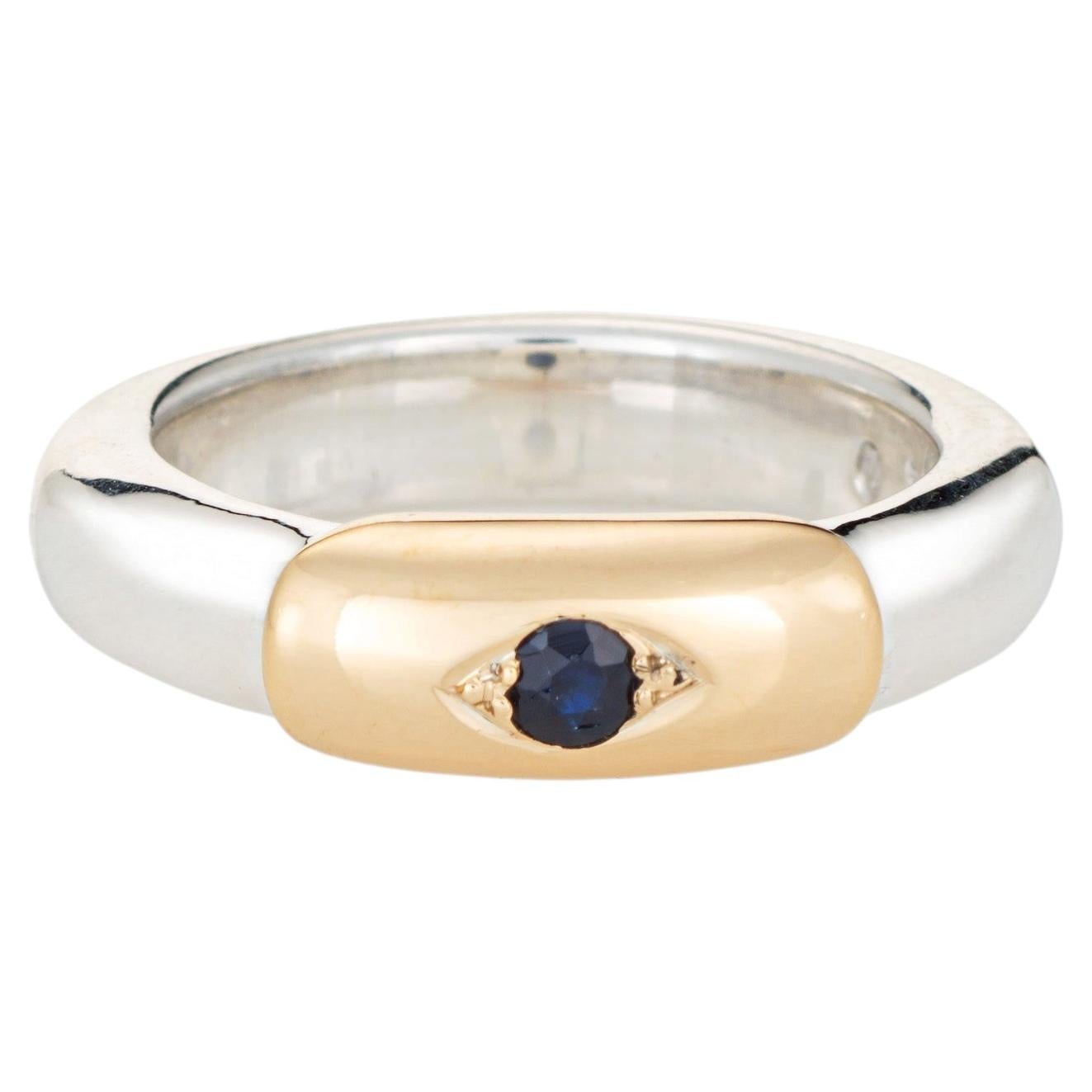 70s Ilias Lalaounis Ring Sapphire Stacking Band Sterling Silver 18k Gold Signed