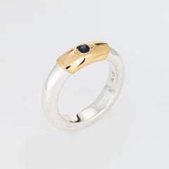 70s Ilias Lalaounis Ring Sapphire Stacking Band Sterling Silver 18k Gold Signed
