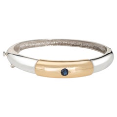 70s Ilias Lalaounis Bangle Bracelet Sapphire Sterling Silver 18k Gold Signed
