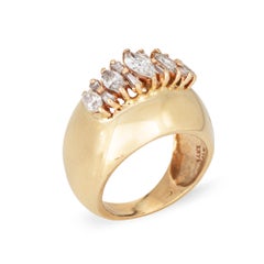 60s Vintage 1.25ct Diamond Bombe Ring 14k Yellow Gold Wide Cigar Band Sz 6