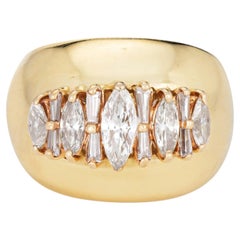 Vintage-Ring aus den 60er Jahren mit 1,25-Karat-Diamant im Bombe-Schliff, breiter Zigarrenring aus 14-karätigem Gelbgold, Größe 6