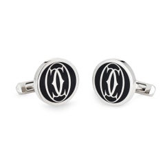 Double C de ​Cartier Cufflinks Sterling Silver Black Lacquer Estate Jewelry