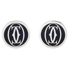 Double C de ​Cartier Cufflinks Sterling Silver Black Lacquer Estate Jewelry