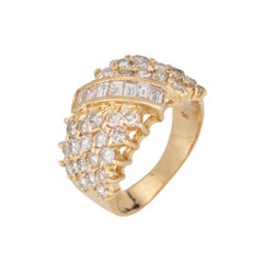 Bague vintage des années 80, 1,50 ct, diamants en forme de bague de cigare, or jaune 14 carats, taille 5, tailles variées