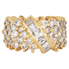 Vintage-Ring aus den 80er Jahren mit einem 1,50-Karat-Diamanten im Zigarrenband-Design, 14-karätiges Gelbgold, Größe 5, verschiedene Schliffe