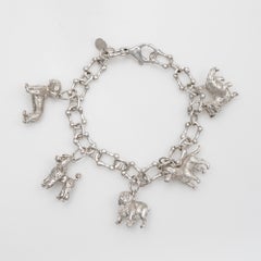 80s Vintage Tiffany & Co Dog Charm Bracelet Bone Links Sterling Silver 7.5"