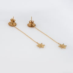 Anthony Lent Sunface Star Drop Earrings Estate 18k Yellow Gold Signed Jewelry