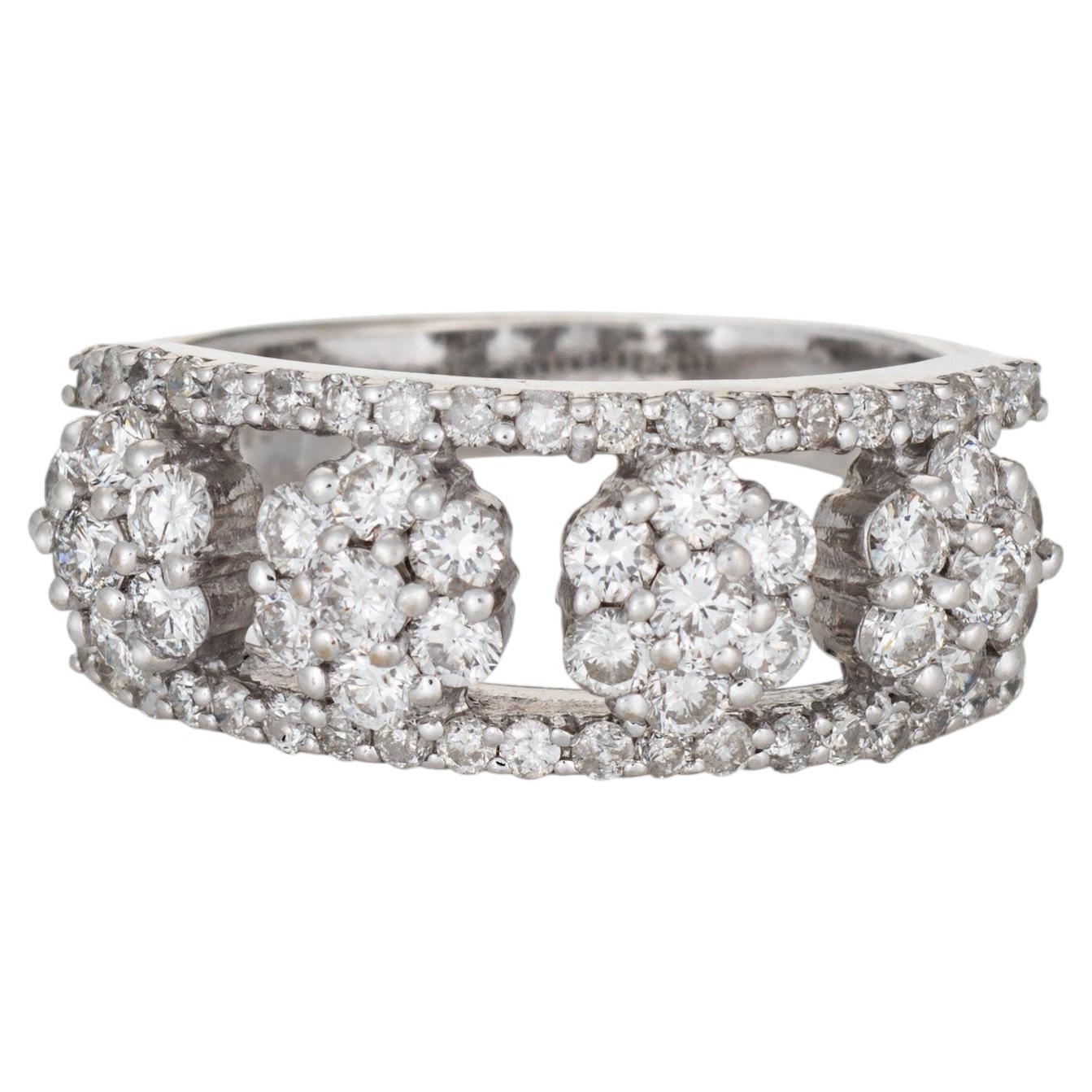 Anello con diamanti a grappolo da 1,35 ct, misura 6,5, di seconda mano, con montatura in oro bianco 14k, Flowers Jewelry