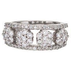 Anillo con racimo de diamantes de 1,35 ct, talla 6,5. Anillo de segunda mano de oro blanco de 14k de Flowers Jewelry