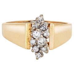 ​70s Diamond Cluster Ring Sz 6.75 Wide Band Vintage 14k Yellow Gold Fine Jewelry