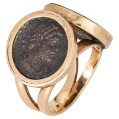 c1970 Vintage Double Ancient Coin Ring 14k Yellow Gold Sz 5.5 Fine Jewelry