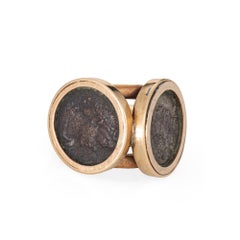 c1970 Vintage Double Ancient Coin Ring 14k Yellow Gold Sz 5.5 Fine Jewelry