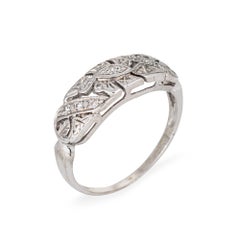 c1930s Vintage Art Deco Diamond Band Sz 8.5 14k White Gold Ring Fine Jewelry