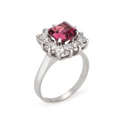 Pink Tourmaline Diamond Ring Platinum Sz 6 Emerald Cut Square Cocktail Jewelry