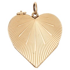 Vintage Heart Pendant Opens 14k Gold Engine Turned Mid Century Book Locket