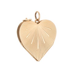 Vintage Heart Pendant Opens 14k Gold Engine Turned Mid Century Book Locket