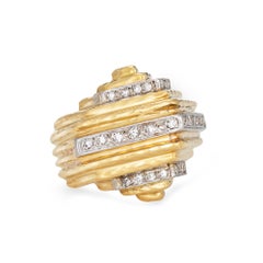 60s Vintage Pointed Dome Ring Diamond 14k Yellow Gold Wide Band Sz 8.5 Cocktail
