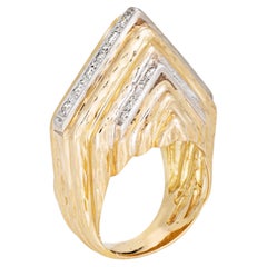 60s Vintage Pointed Dome Ring Diamond 14k Yellow Gold Wide Band Sz 8.5 Cocktail