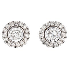 Vintage Round Diamond Stud Earrings 10k Yellow Gold Cluster Fine Jewelry