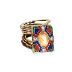 Antique Convertible Ring to Bracelet Folding Book 14k Gold Enamel Diamond 6.75"