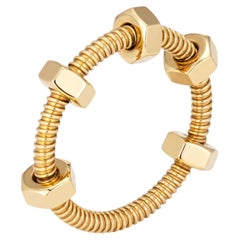 Cartier Ecrou Ring Sz 56 7 1/2 18k Yellow Gold Estate Jewelry Screw Bolt Band