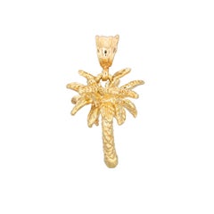 Vintage Palm Tree Pendant 14k Yellow Gold Tropical Beach Charm Fine Jewelry
