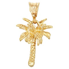 Vintage Palm Tree Pendant 14k Yellow Gold Tropical Beach Charm Fine Jewelry