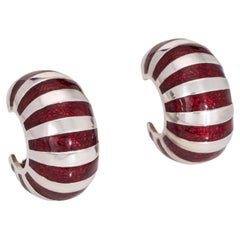 Vintage 1980s Tiffany & Co Red Enamel Earrings Sterling Silver Shrimp Clip On
