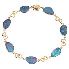 Vintage Australian Opal Bracelet 14k Gold Freeform Boulder Opals Heart Jewelry