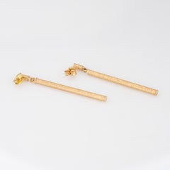 Vintage Long Shimmer Bar Earrings 2" Drops 14k Gold Statement Jewelry Italy
