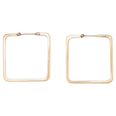 80s Vintage Square Hoop Earrings 1.25" 14k Gold Geometric Statement Jewelry