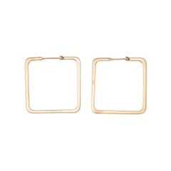80s Vintage Square Hoop Earrings 1.25" 14k Gold Geometric Statement Jewelry